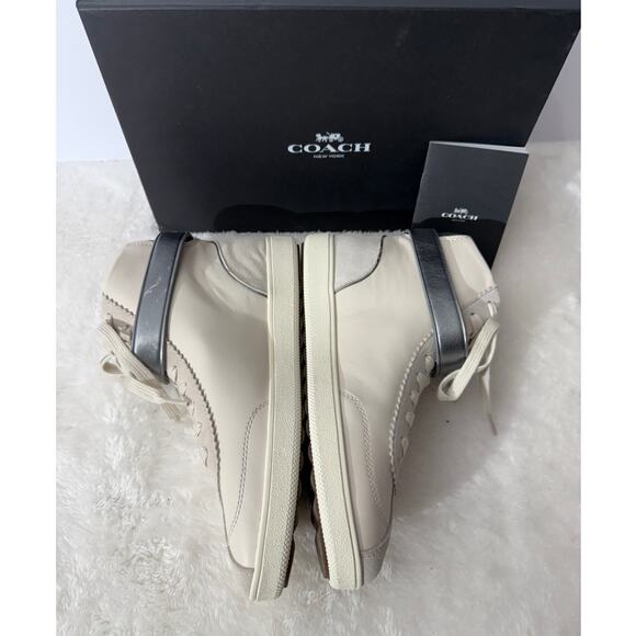 Coach Hi-Top Leather Sneakers Sheep Napa Suede Chalk/Chalk 10M Womens New in Box - Picture 3 of 7